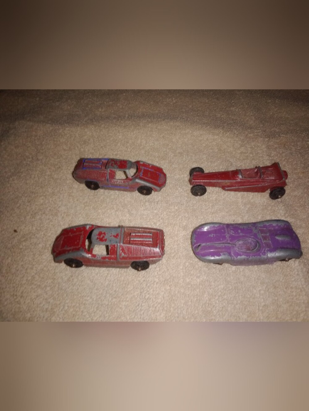 Vintage Tootsie Toy 50s Metal Diecast Car Toys Set of 4 Mid Century Modern MCM
